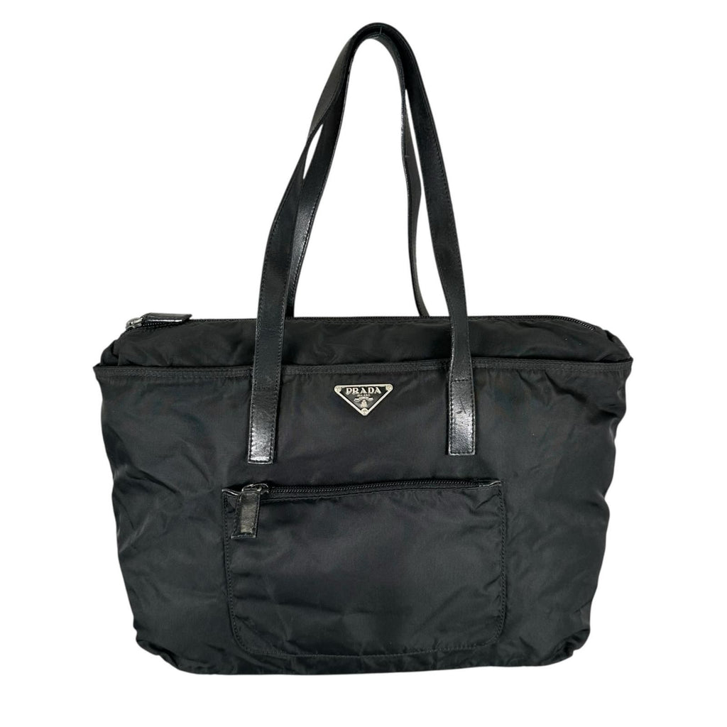 Prada Triangle Logo Tote Bag Nylon Black