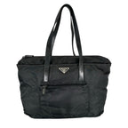 Prada Triangle Logo Tote Bag Nylon Black