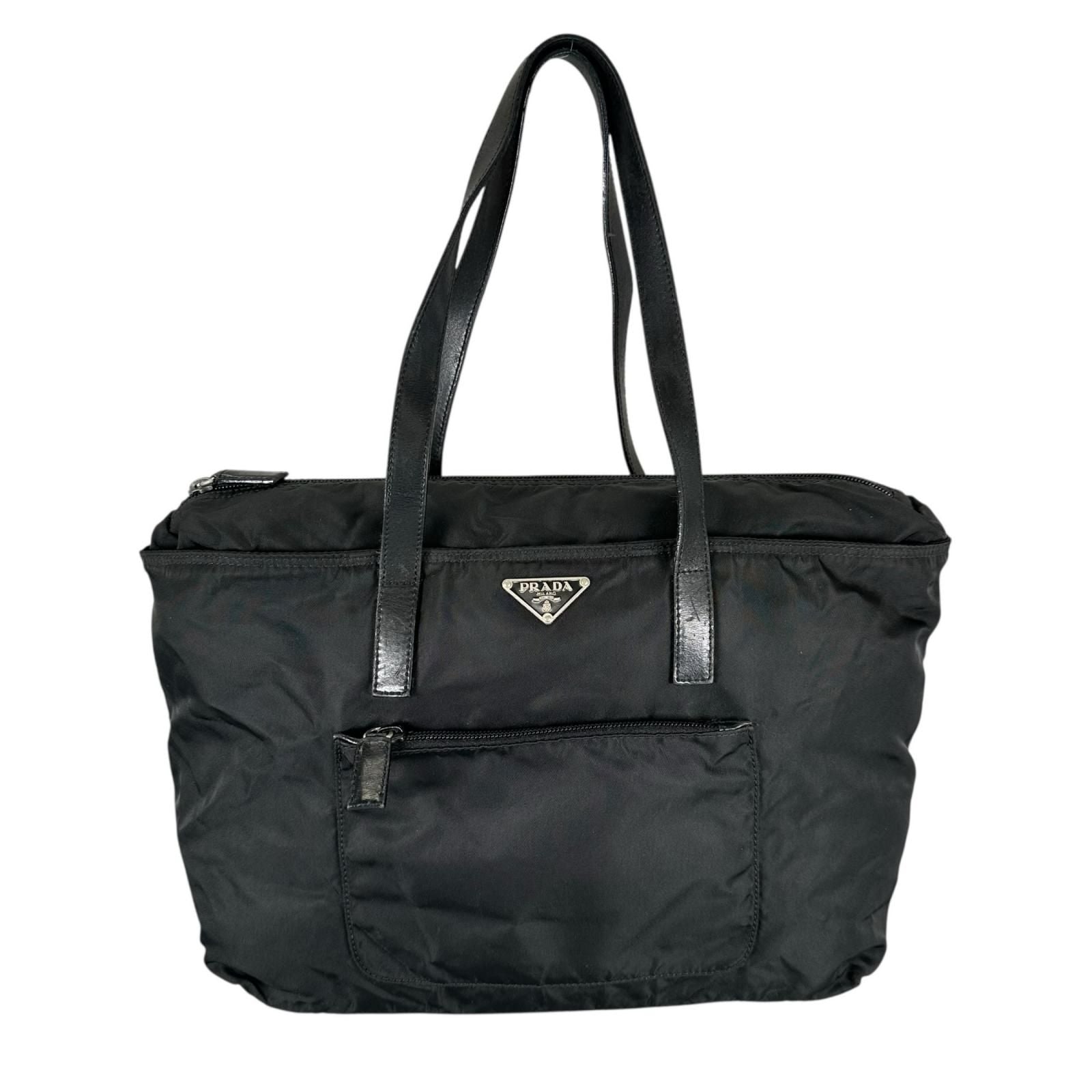 Prada Triangle Logo Tote Bag Nylon Black
