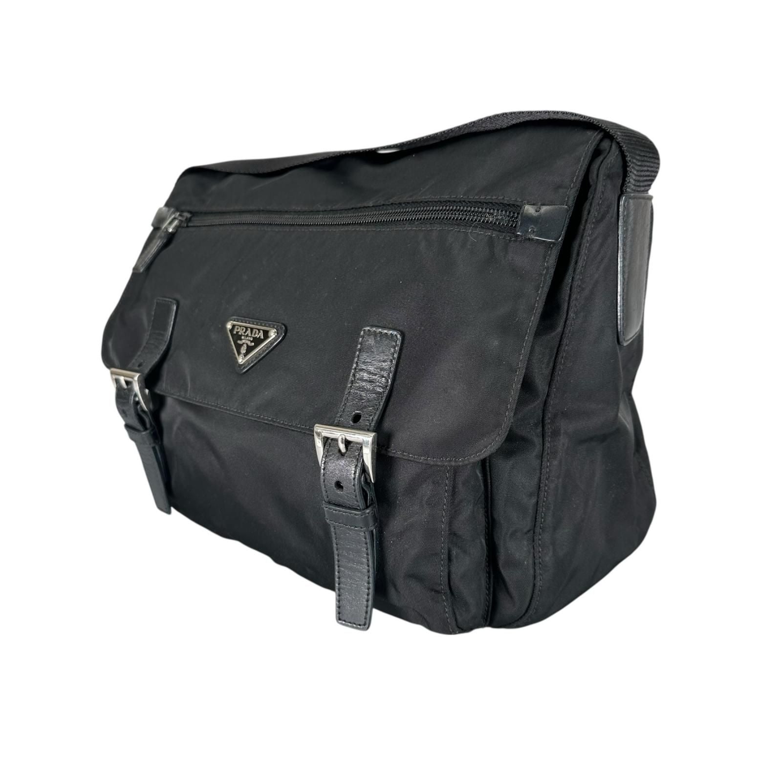 Prada Triangle Logo Messenger Bag Nylon Black — view 2