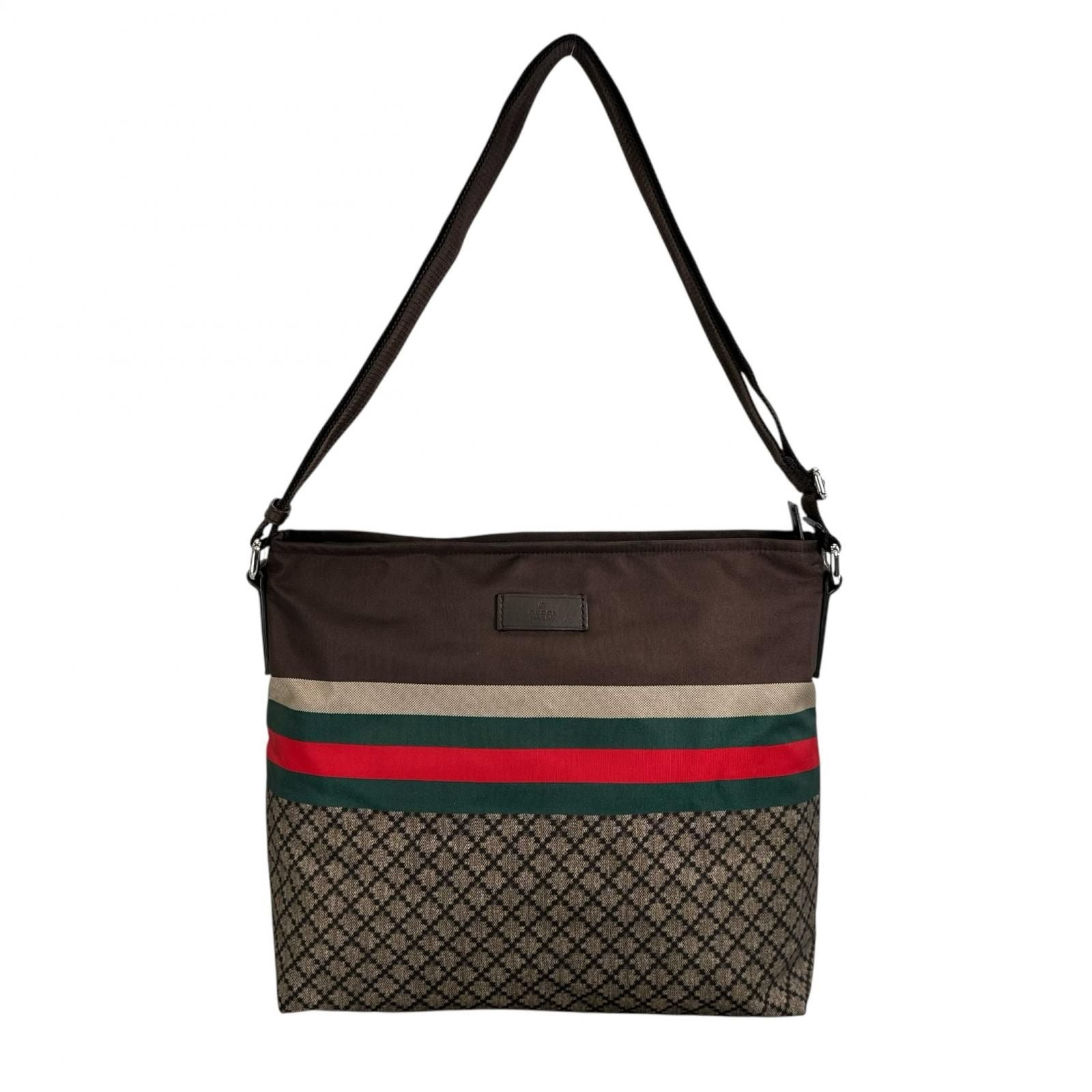 Gucci Diamante Sherry Line Shoulder Bag Nylon Brown
