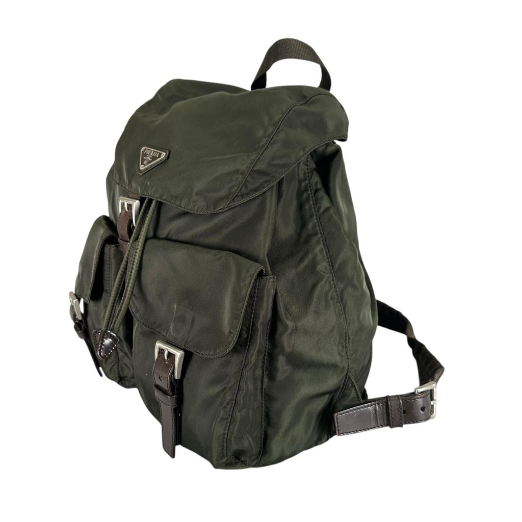 Prada Triangle Logo Backpack Nylon Khaki — view 2
