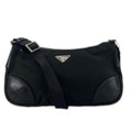 Prada Hobo Triangle Logo Shoulder Bag Nylon Black