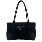 Prada Triangle Logo Tote Bag Nylon Black
