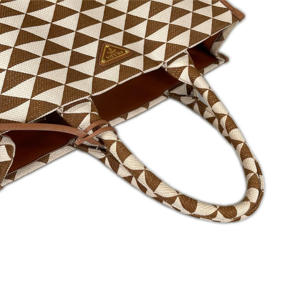 Prada Symbol Embroidered Fabric Tote Bag Brown — view 4