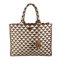 Prada Symbol Embroidered Fabric Tote Bag Brown
