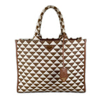 Prada Symbol Embroidered Fabric Tote Bag Brown