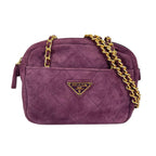 Prada Triangle Logo Shoulder Bag Suede Purple
