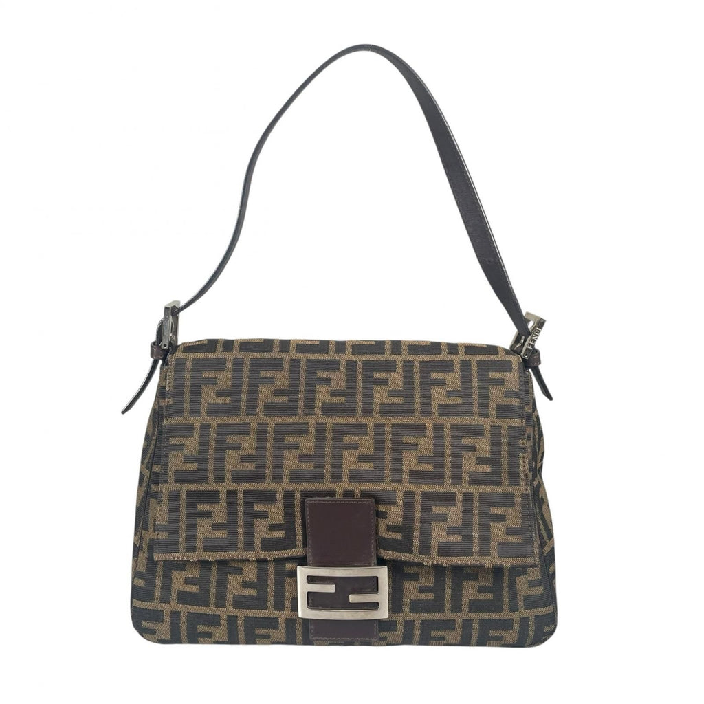 Fendi Mamma Baguette Handbag Canvas Leather Brown