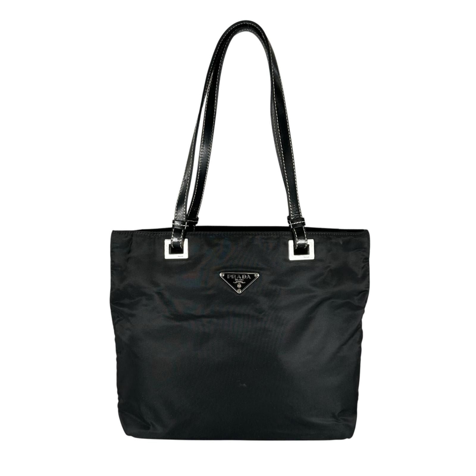 Prada Triangle Logo Tote Bag Nylon Black