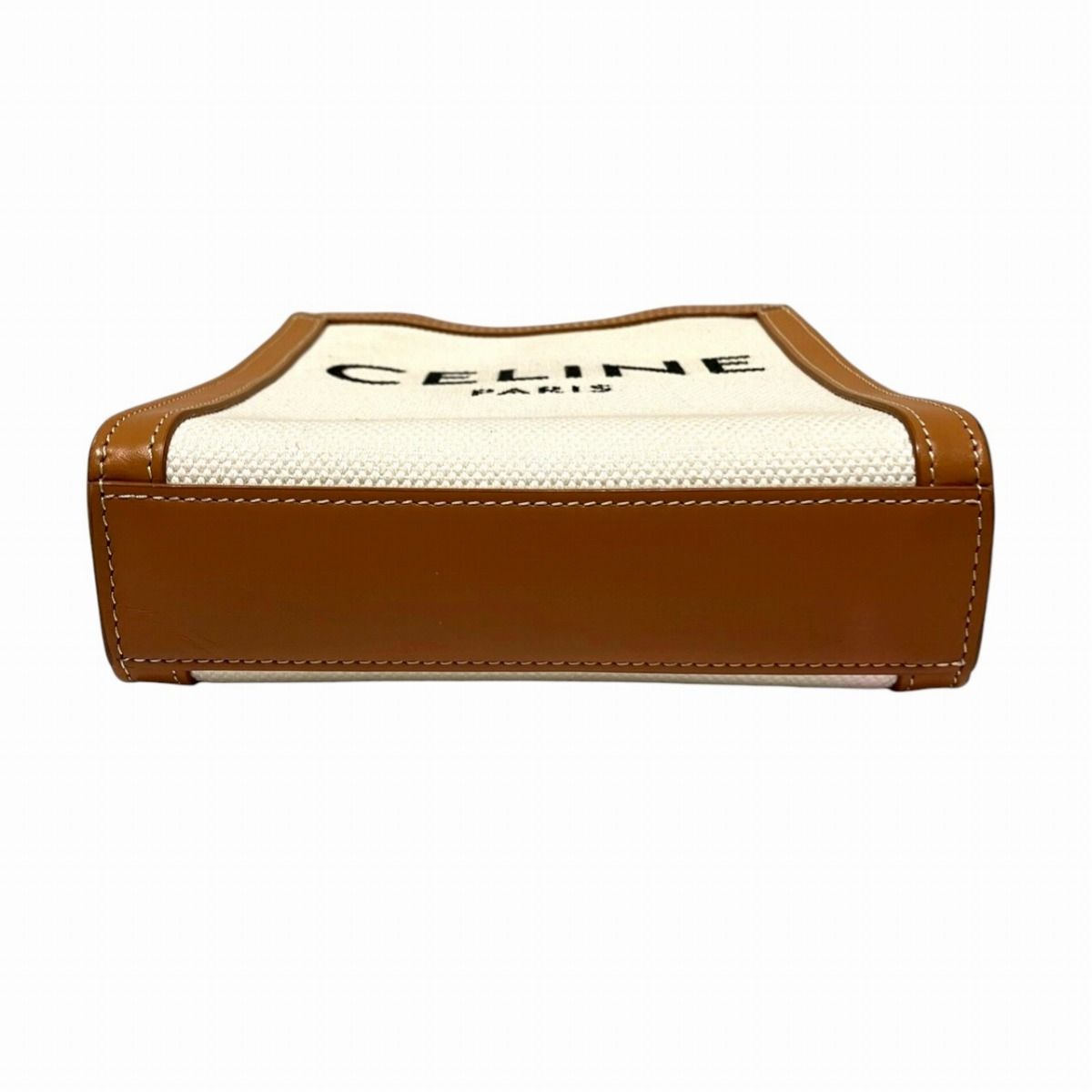 Celine Mini Vertical Cover Shoulder Bag Calfskin Canvas Natural X Tan — view 3