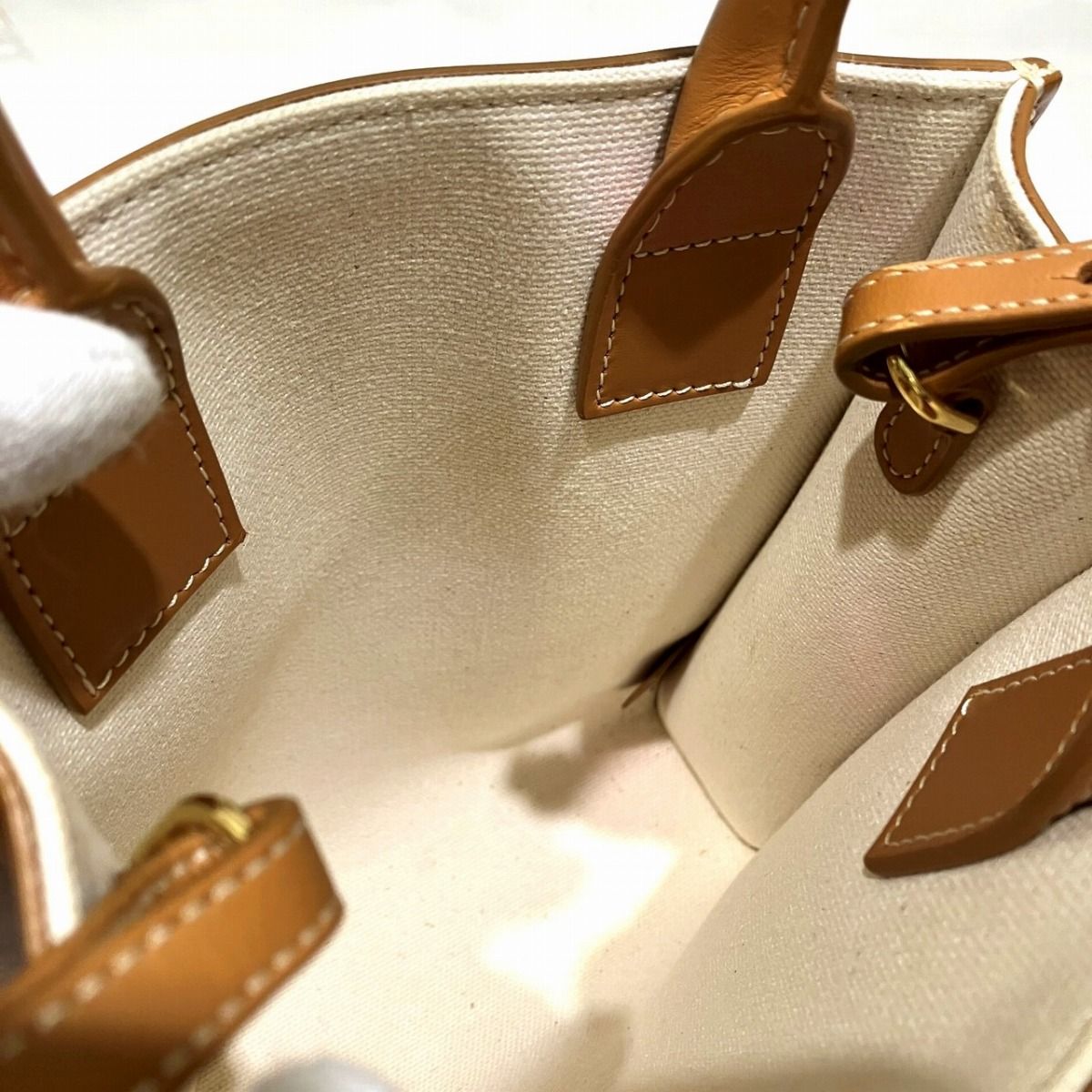 Celine Mini Vertical Cover Shoulder Bag Calfskin Canvas Natural X Tan — view 6