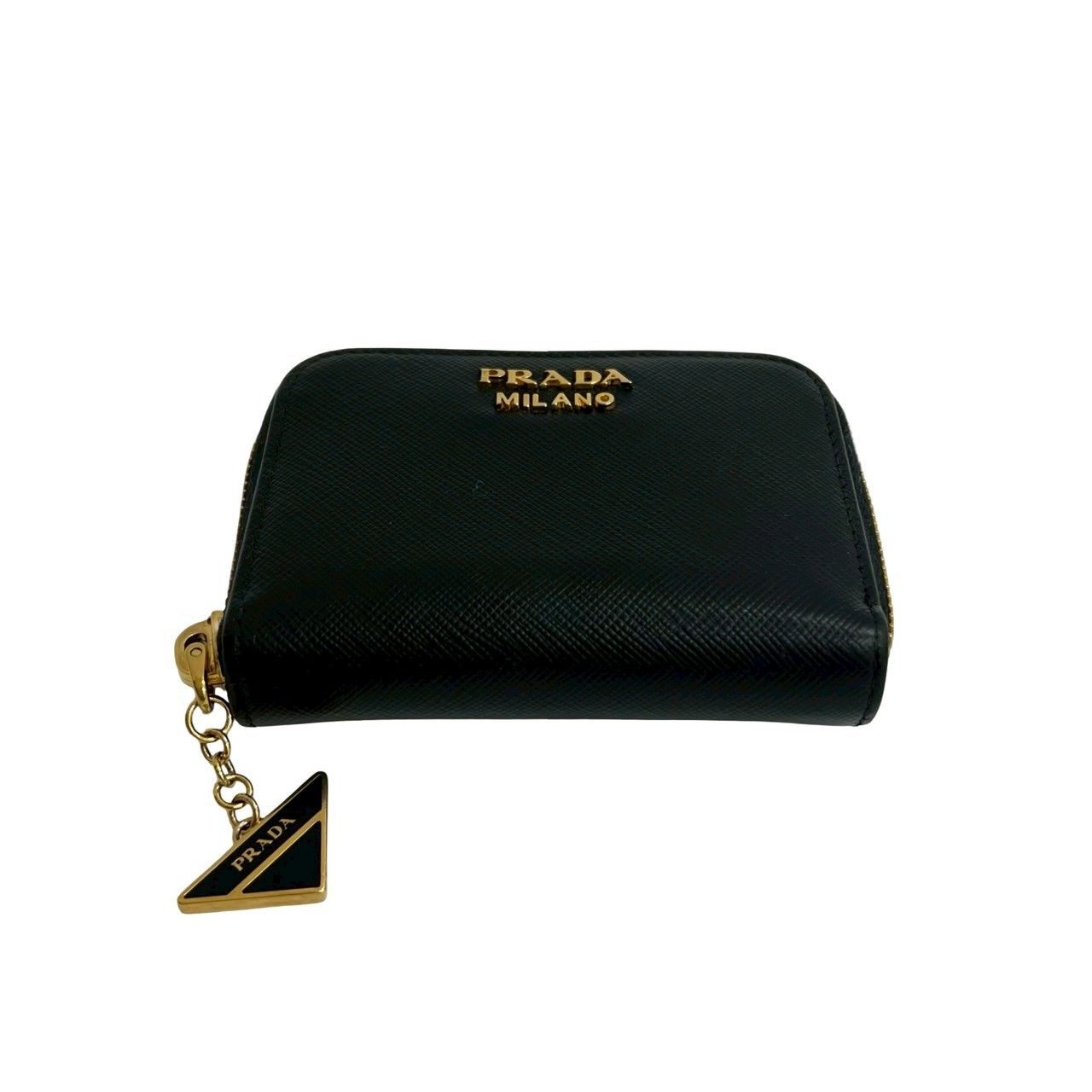 Prada Logo Saffiano Leather Round Zip Coin Case — view 6