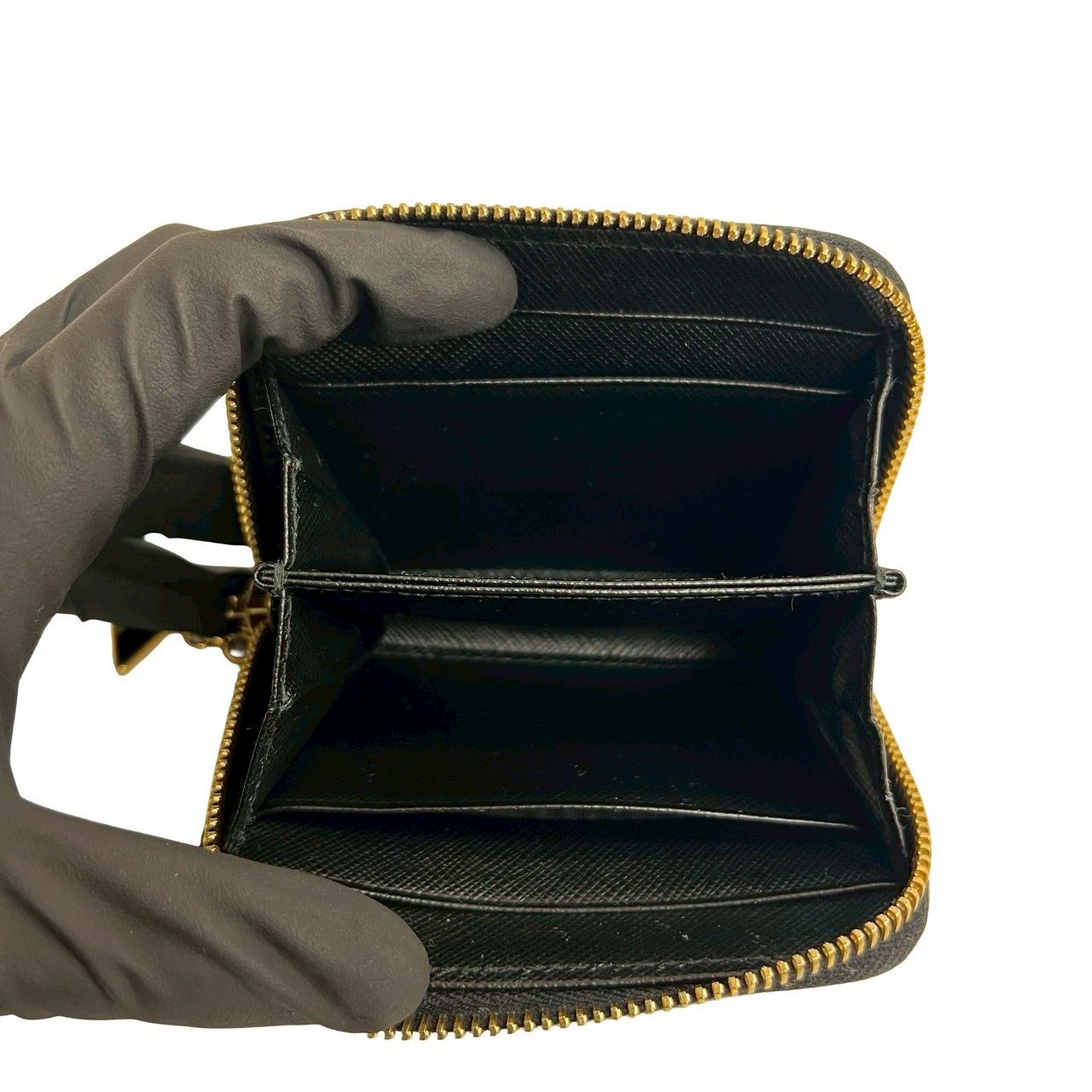 Prada Logo Saffiano Leather Round Zip Coin Case — view 7