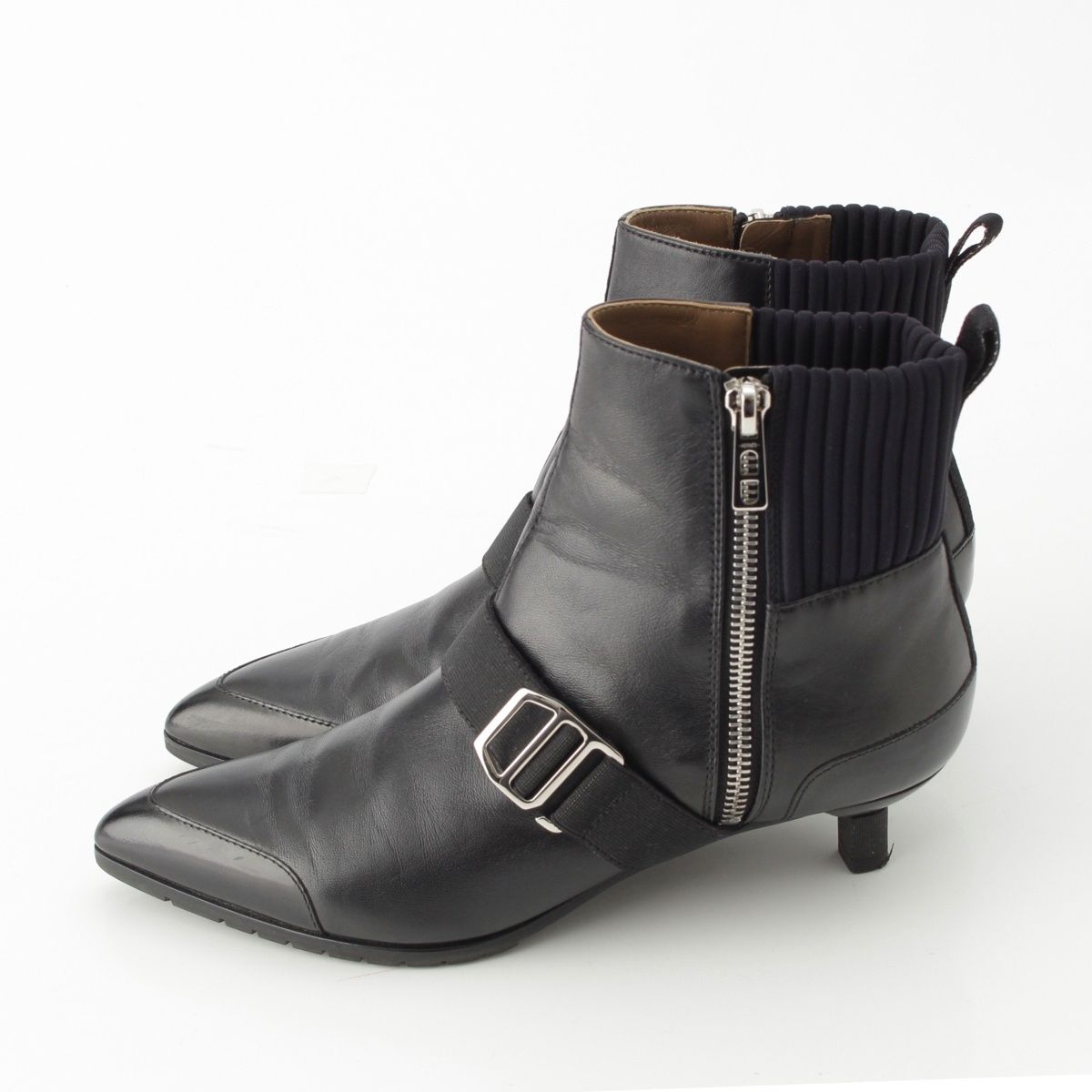 Hermes Leather Belted Knit Contrast Pointed Toe Side Zip Short Boots — view 3