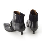 Hermes Leather Belted Knit Contrast Pointed Toe Side Zip Short Boots — view 4