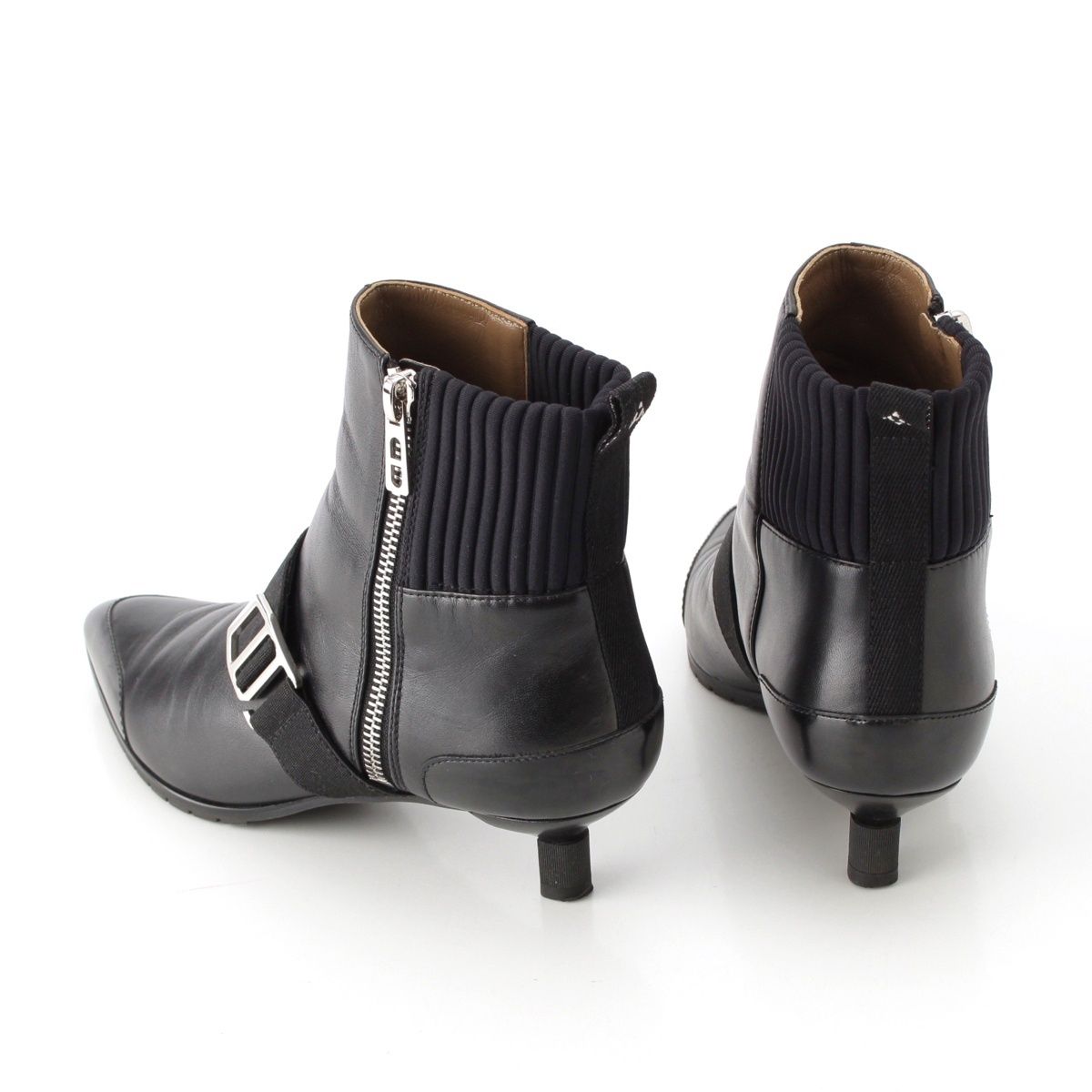 Hermes Leather Belted Knit Contrast Pointed Toe Side Zip Short Boots — view 4
