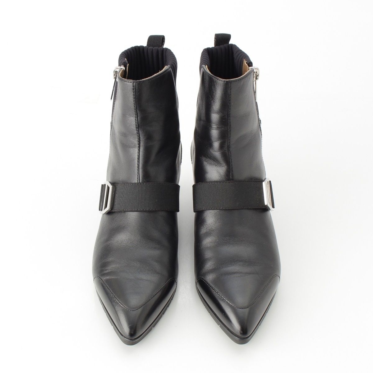 Hermes Leather Belted Knit Contrast Pointed Toe Side Zip Short Boots — view 2
