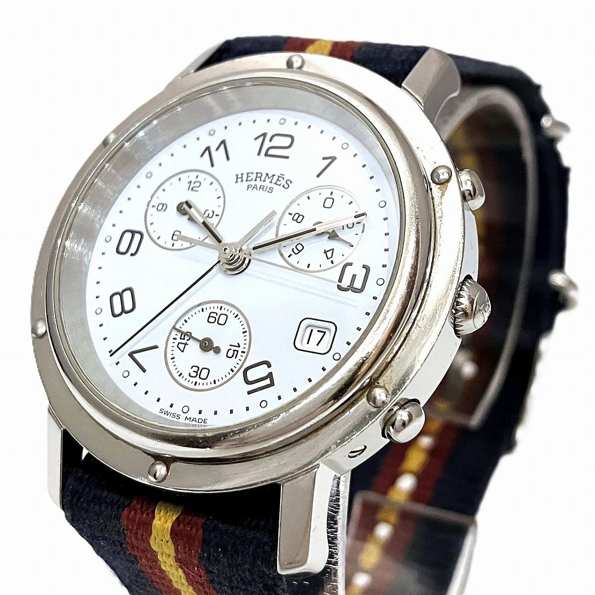 Hermes Clipper Watch SS Quartz White Dial — view 4