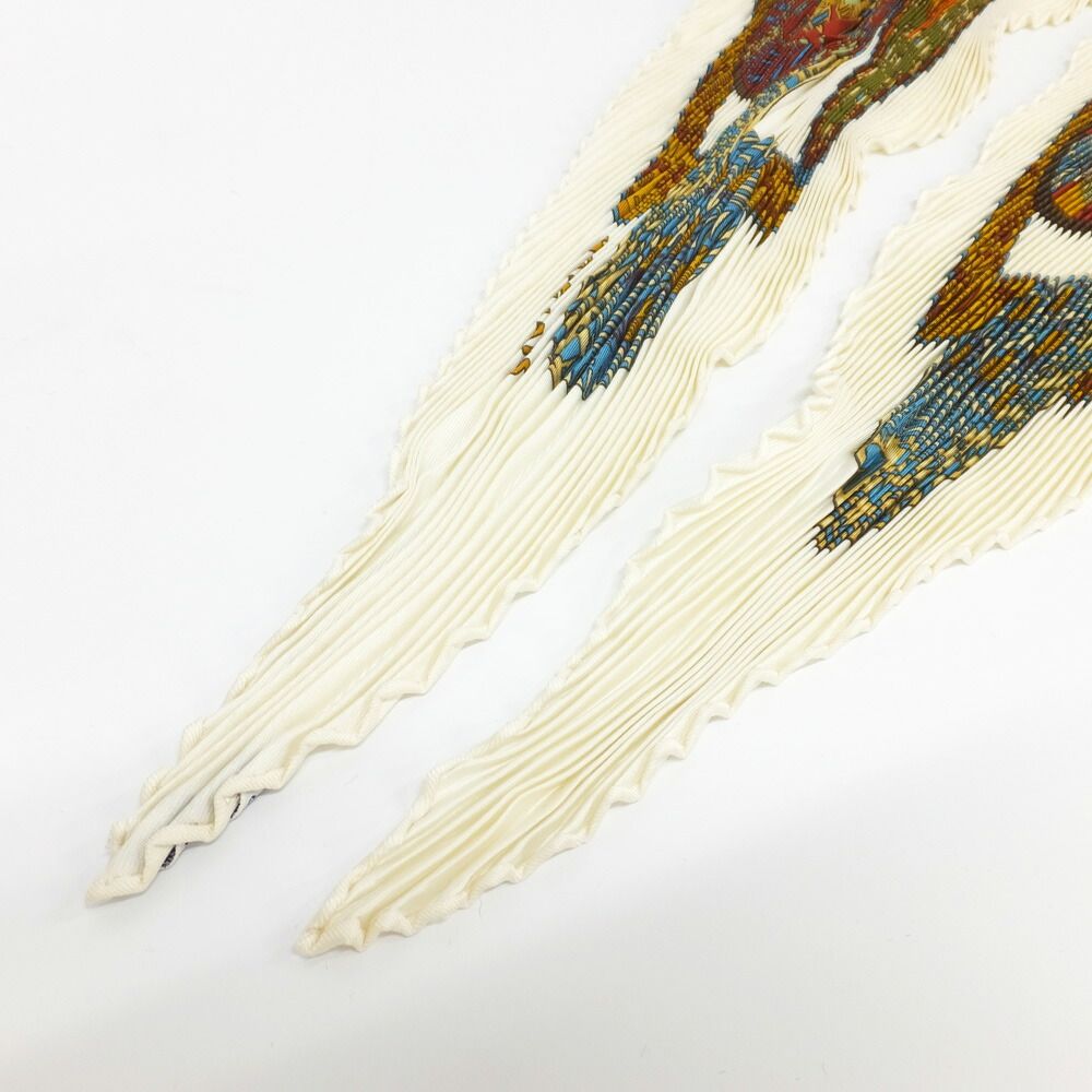 Hermes Carre Plisse Pliss Scarf White Red Multicolor Silk — view 4