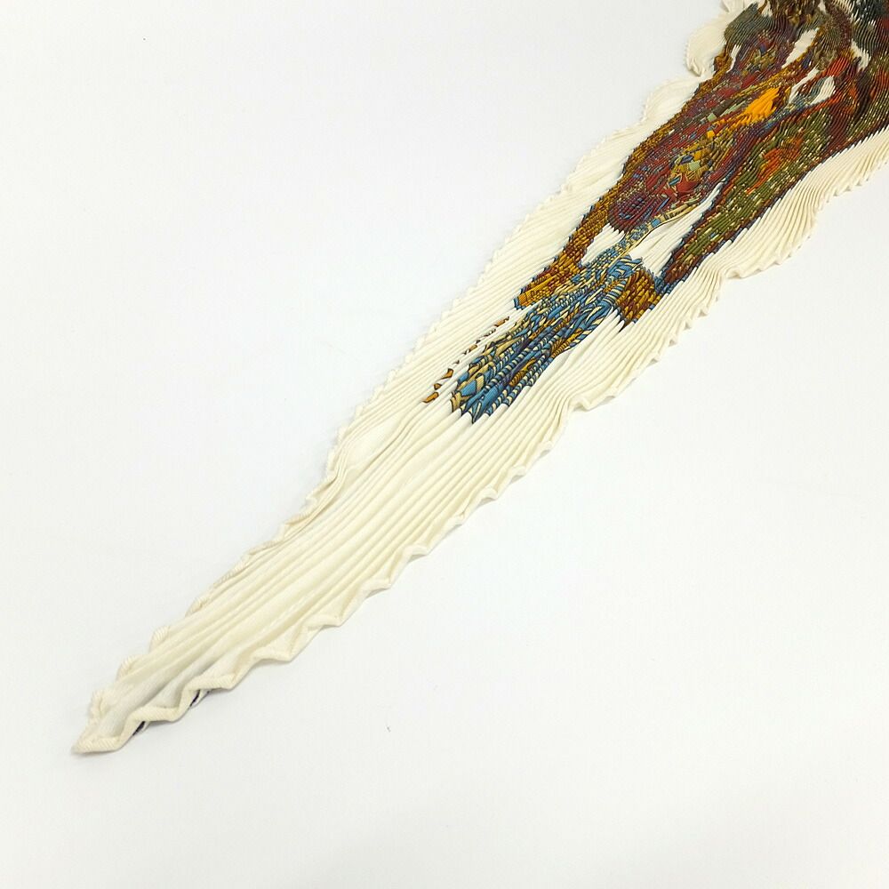 Hermes Carre Plisse Pliss Scarf White Red Multicolor Silk — view 8