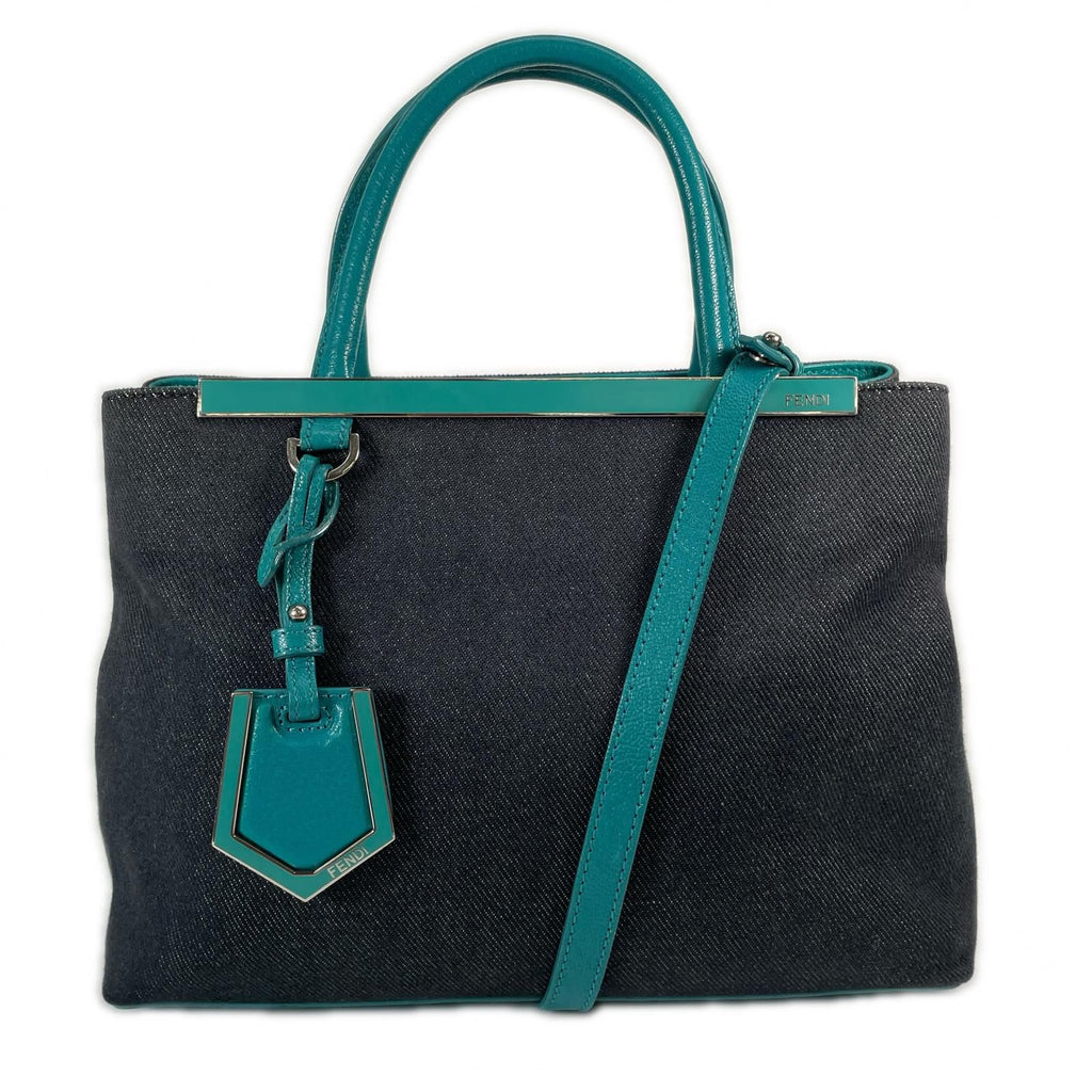 Fendi Petit Toujour Handbag Leather Navy 2-Way Denim