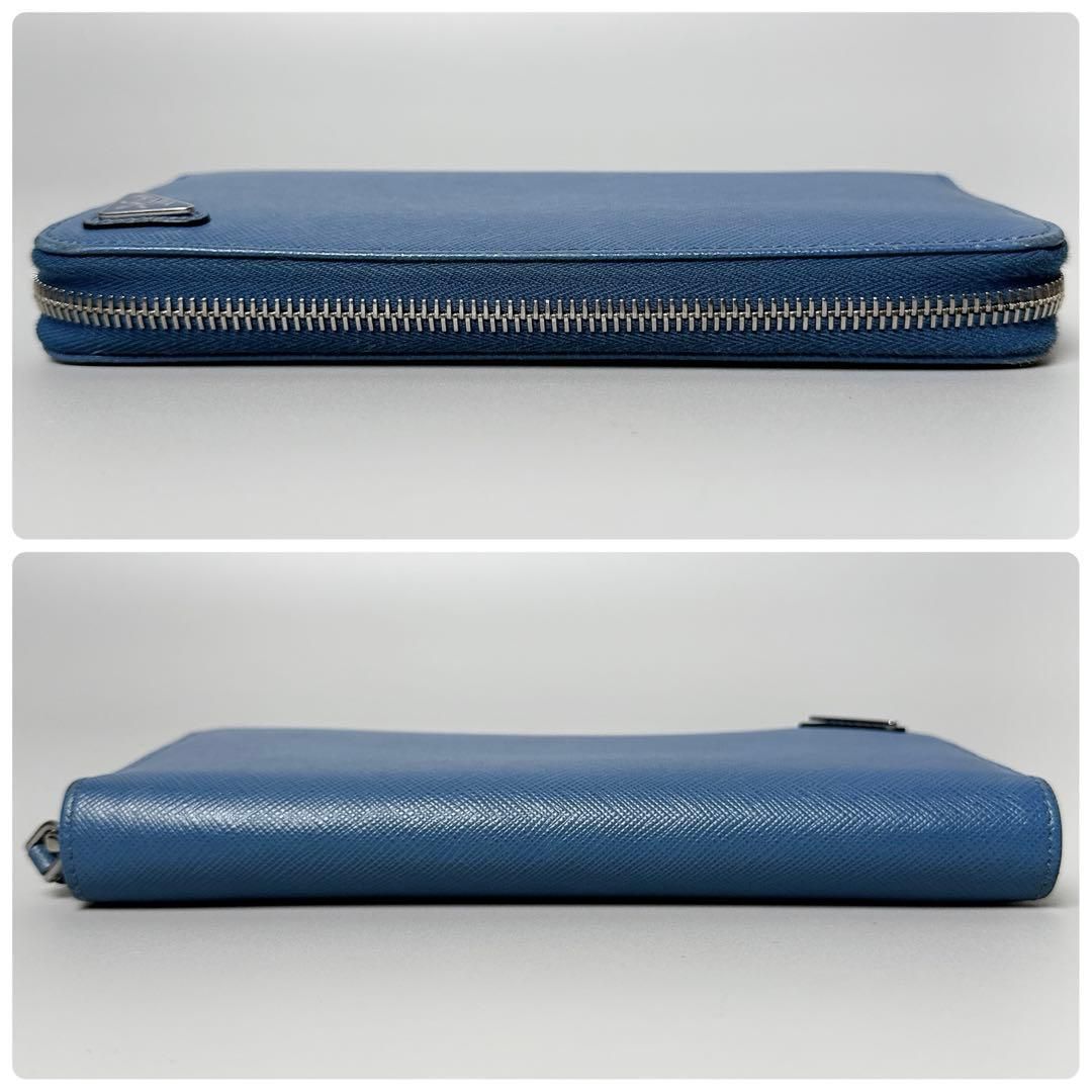 Prada Saffiano Triangle Zip Around Wallet Blue — view 6