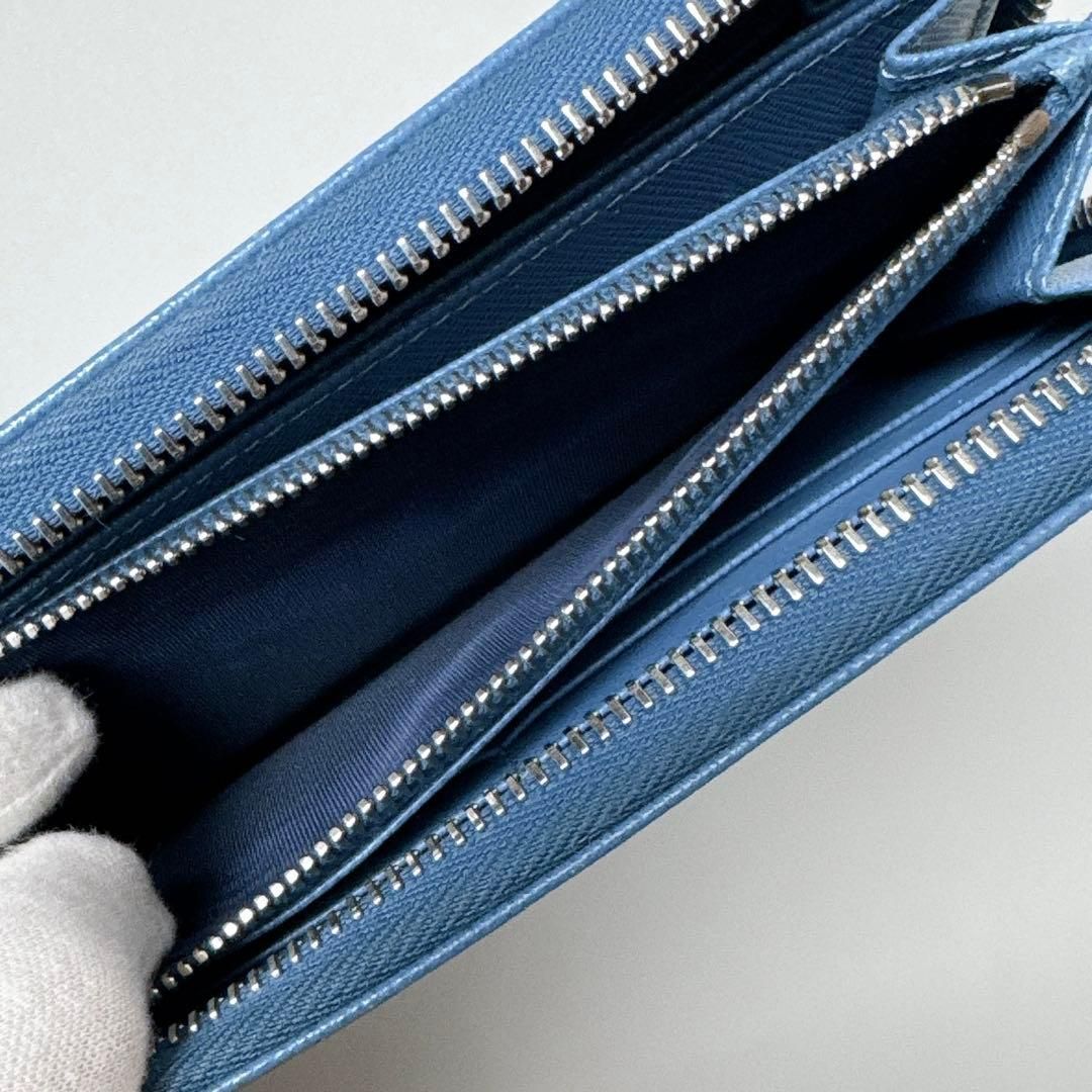 Prada Saffiano Triangle Zip Around Wallet Blue — view 4