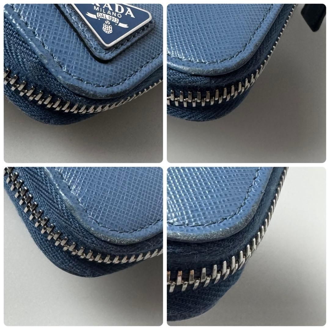 Prada Saffiano Triangle Zip Around Wallet Blue — view 7