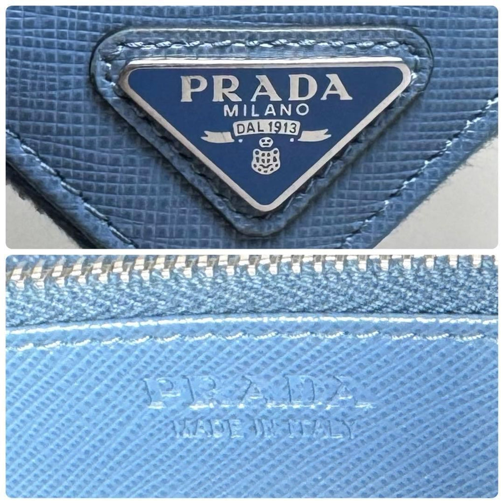 Prada Saffiano Triangle Zip Around Wallet Blue — view 9