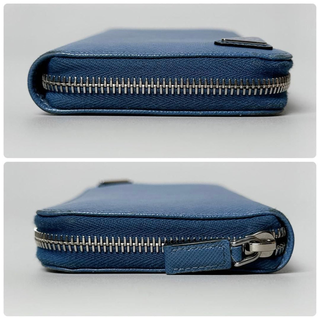 Prada Saffiano Triangle Zip Around Wallet Blue — view 5