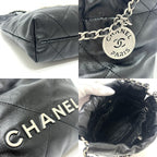 Chanel Shoulder Bag 22 Mini Leather Black Svhardware — view 7