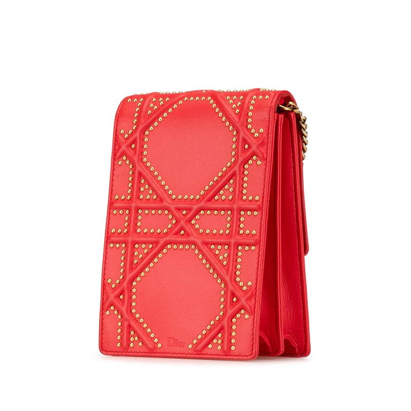 Diorama Studded Crossbody Chain Shoulder Bag Red Gold Leather — view 2