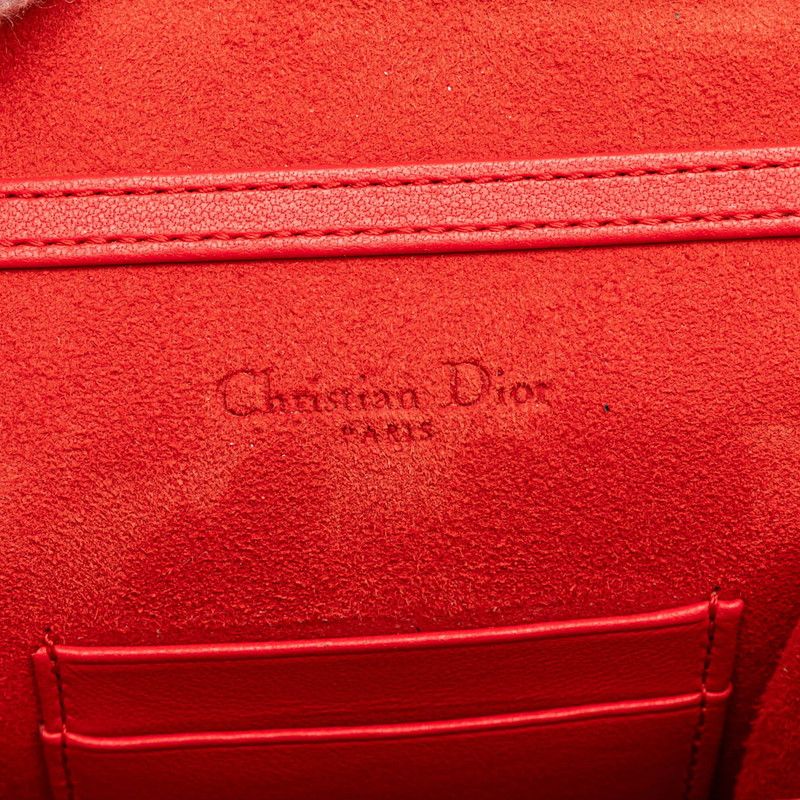 Diorama Studded Crossbody Chain Shoulder Bag Red Gold Leather — view 9