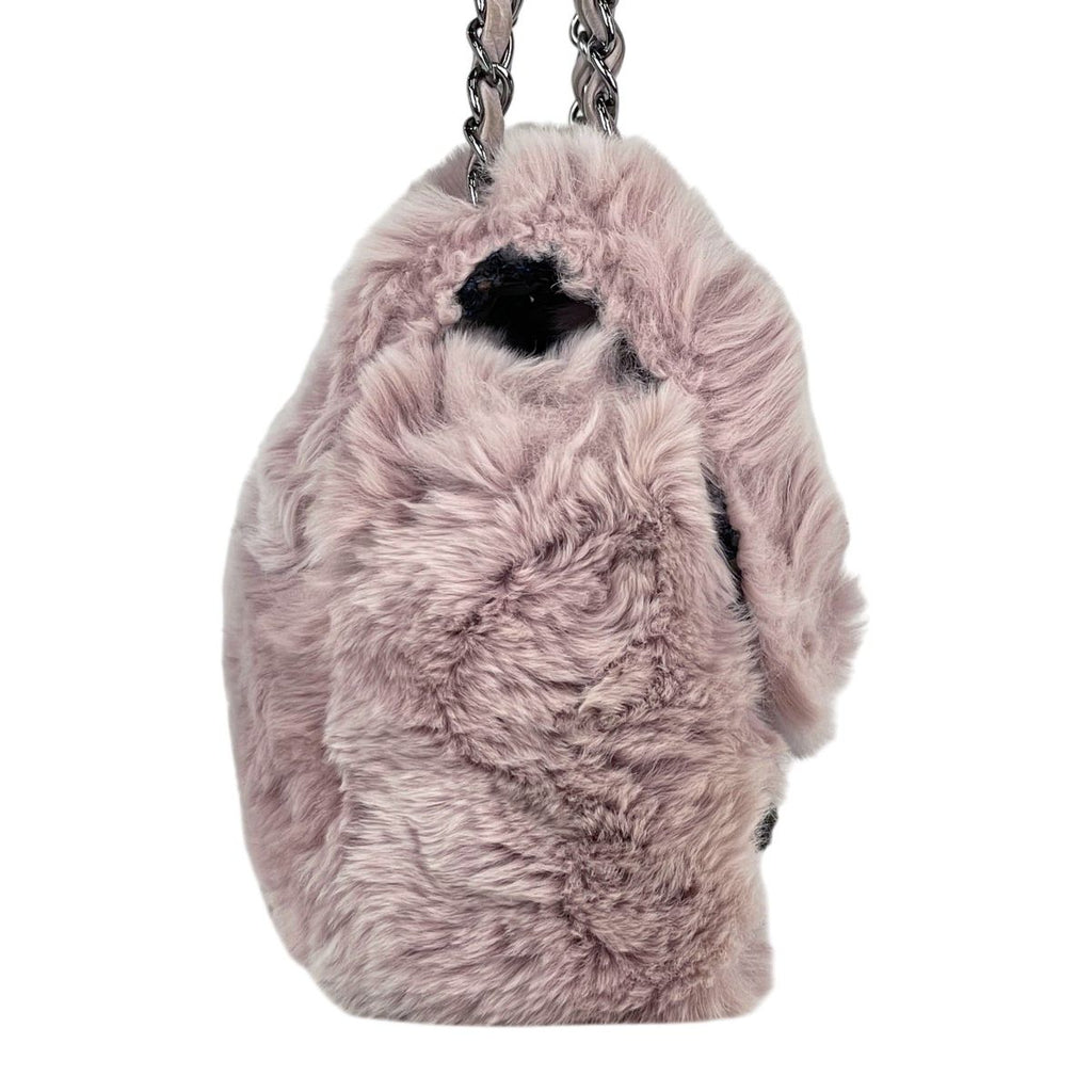 Chanel 2005 Vintage Classic Flap Chain Tweed Rabbit Fur Shoulder Bag Pink — view 5
