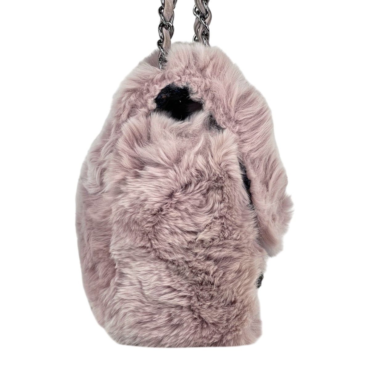 Chanel 2005 Vintage Classic Flap Chain Tweed Rabbit Fur Shoulder Bag Pink — view 5
