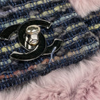 Chanel 2005 Vintage Classic Flap Chain Tweed Rabbit Fur Shoulder Bag Pink — view 8