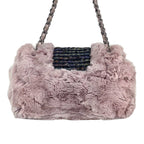 Chanel 2005 Vintage Classic Flap Chain Tweed Rabbit Fur Shoulder Bag Pink — view 3