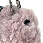 Chanel 2005 Vintage Classic Flap Chain Tweed Rabbit Fur Shoulder Bag Pink — view 9