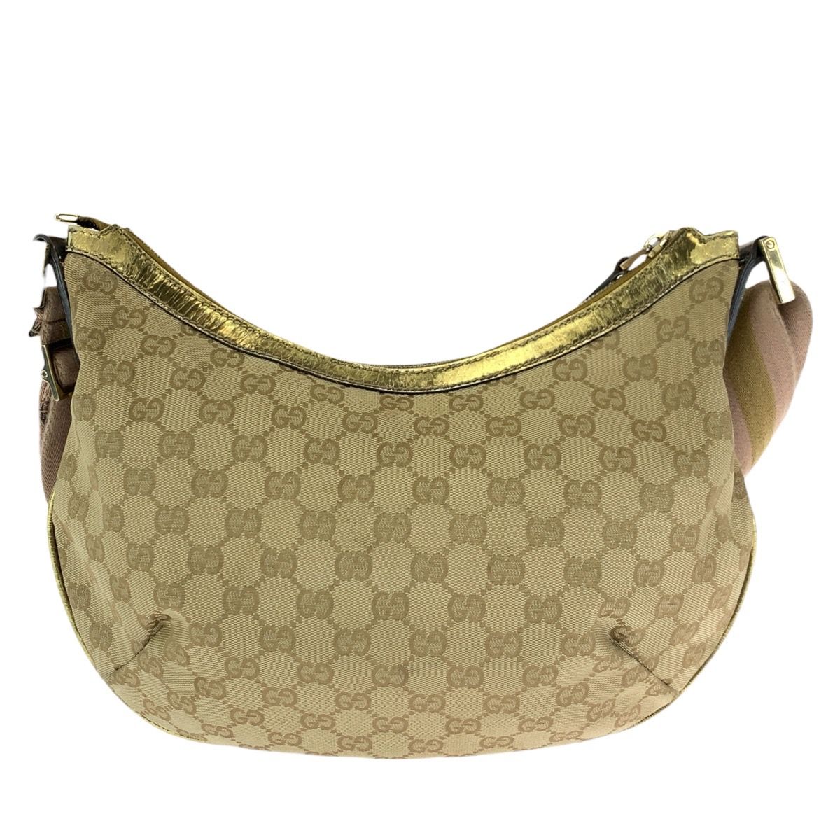 Gucci Beige Pink Gold GG Canvas Patent Shoulder Bag — view 2