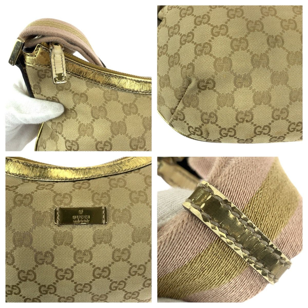 Gucci Beige Pink Gold GG Canvas Patent Shoulder Bag — view 5