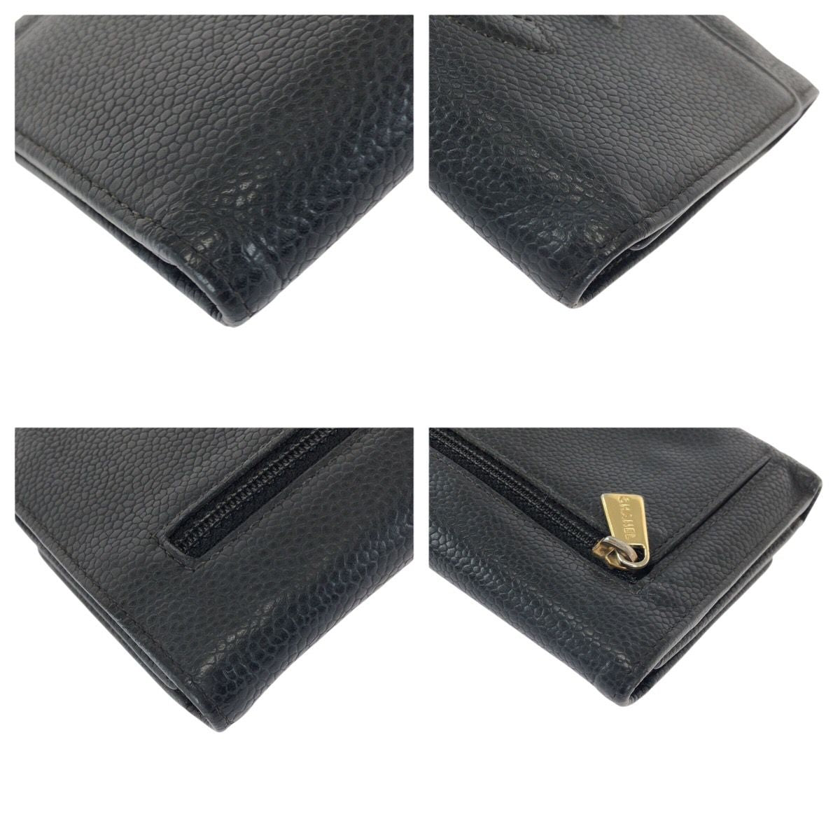 Chanel Vintage CC Logo Black Gold Caviar Leather Fold Wallet Compact — view 4