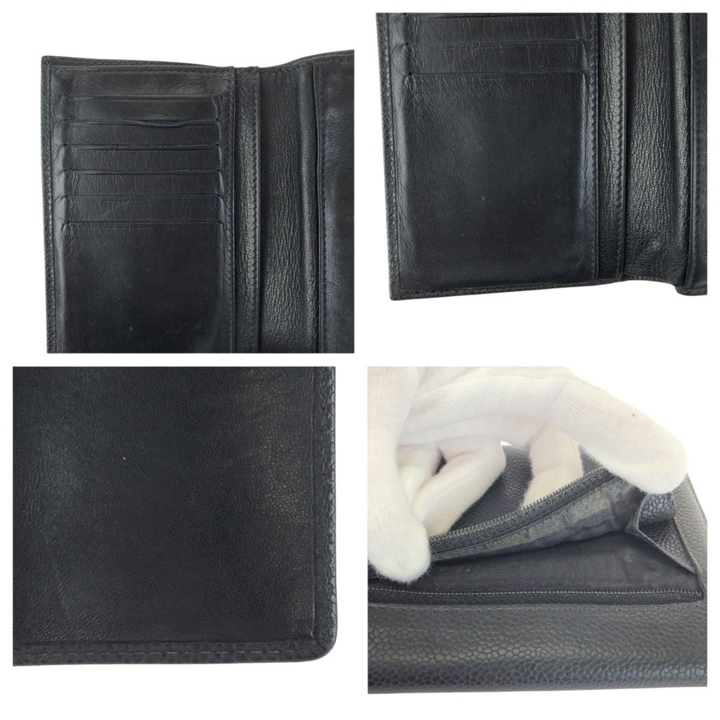 Chanel Vintage CC Logo Black Gold Caviar Leather Fold Wallet Compact — view 7