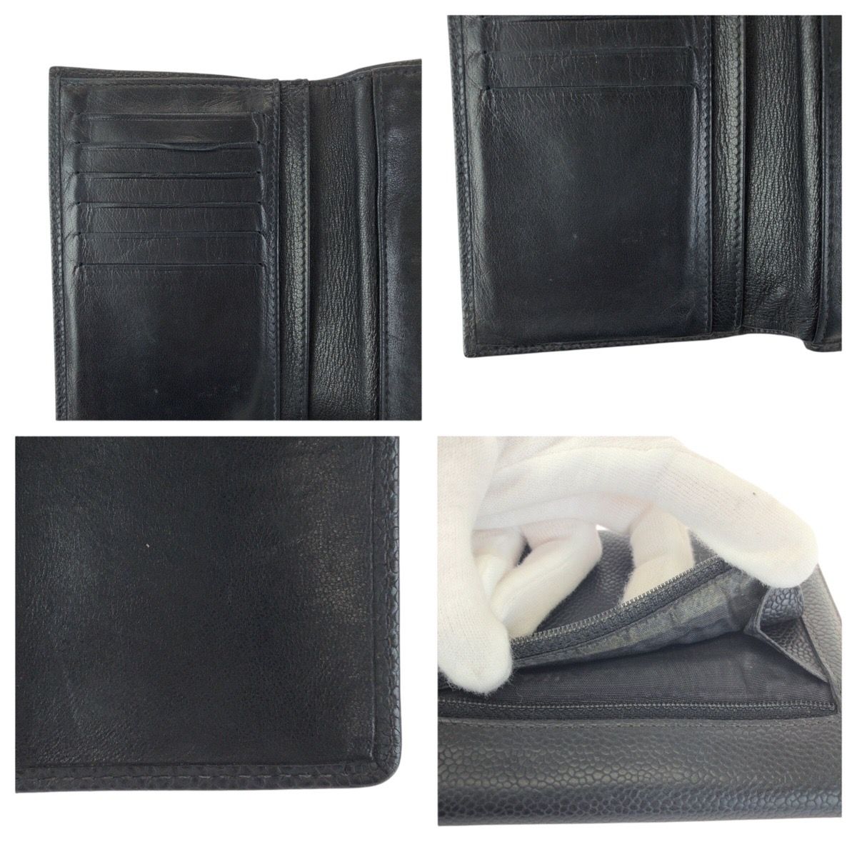 Chanel Vintage CC Logo Black Gold Caviar Leather Fold Wallet Compact — view 7