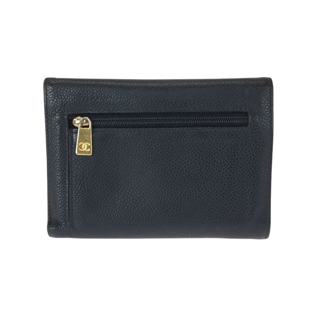 Chanel Vintage CC Logo Black Gold Caviar Leather Fold Wallet Compact — view 2
