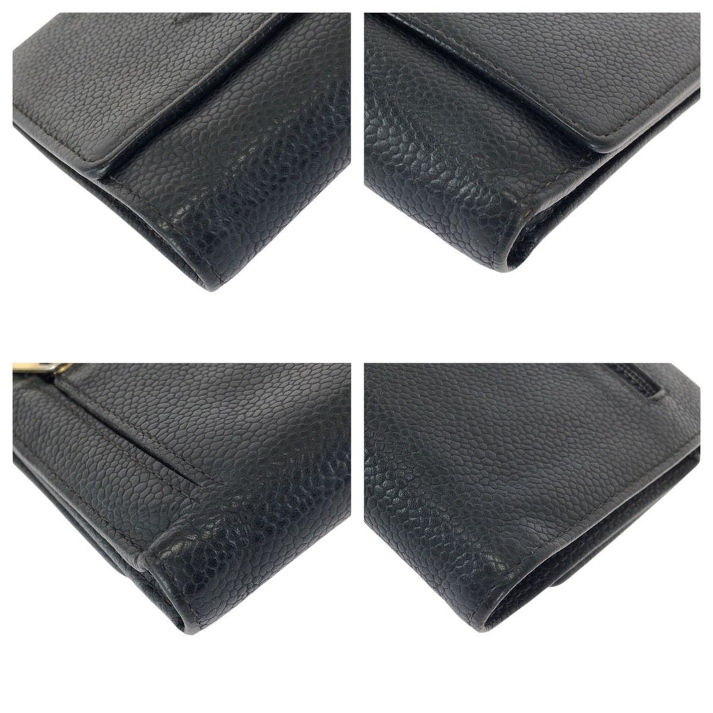 Chanel Vintage CC Logo Black Gold Caviar Leather Fold Wallet Compact — view 3