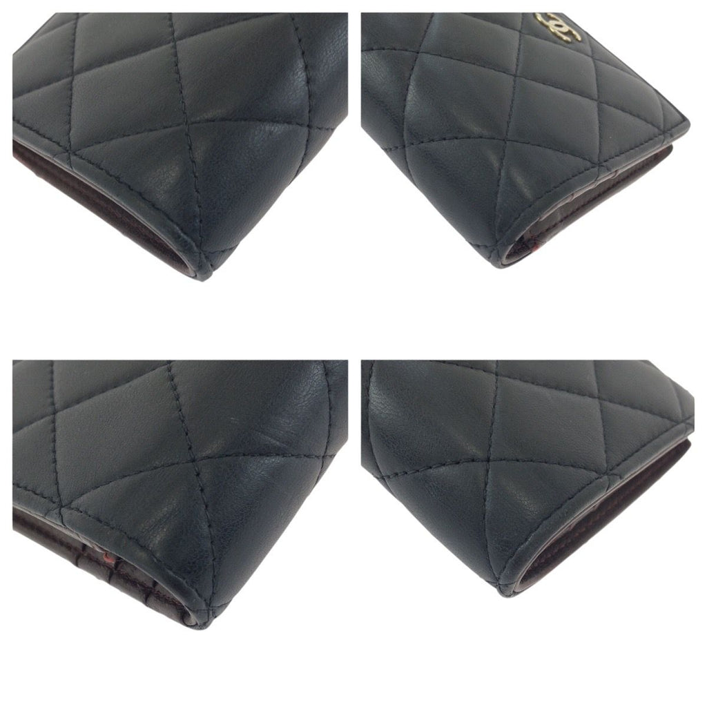 Chanel Quilted CC Logo Black Gold Lambskin Fold Wallet Compact — view 4