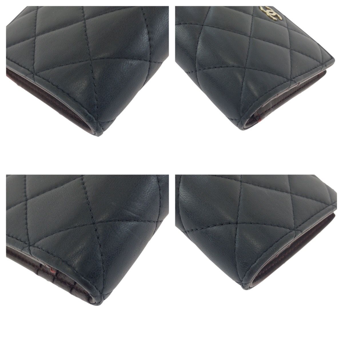 Chanel Quilted CC Logo Black Gold Lambskin Fold Wallet Compact — view 4
