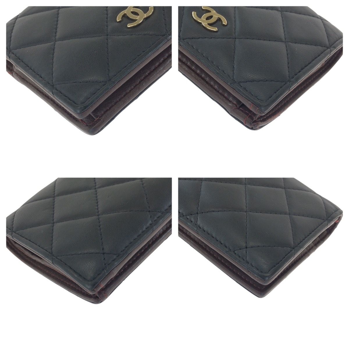 Chanel Quilted CC Logo Black Gold Lambskin Fold Wallet Compact — view 3