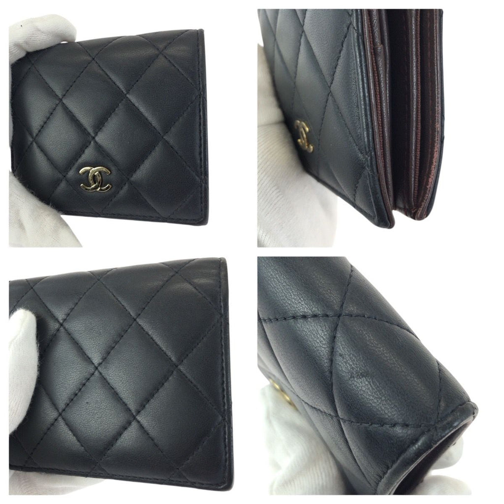 Chanel Quilted CC Logo Black Gold Lambskin Fold Wallet Compact — view 6